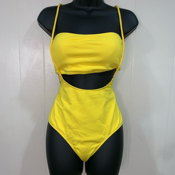 Zaful Other - Yellow Bandeau w/ High Waisted Slip Bottom Bikini